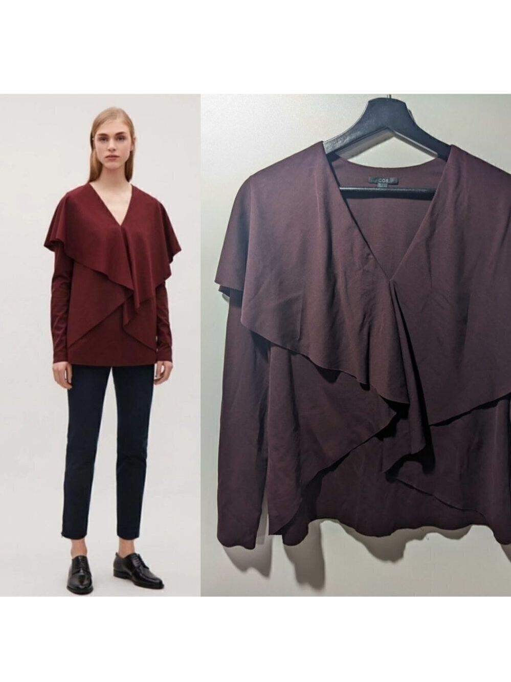 Cos | Draped pullover top in Burgundy/Maroon